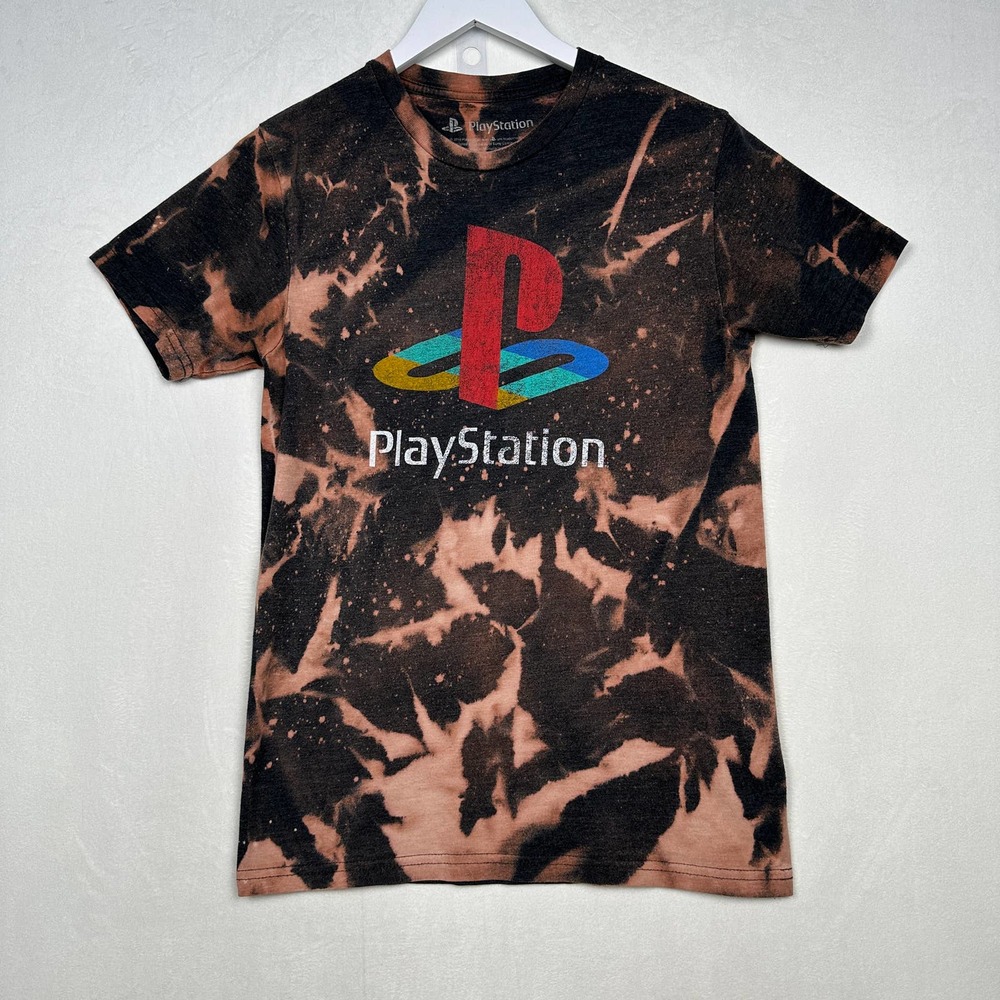 PlayStation Unisex Sz S Custom Reverse Tie Dye Logo‎ Short Sleeve Tee Shirt